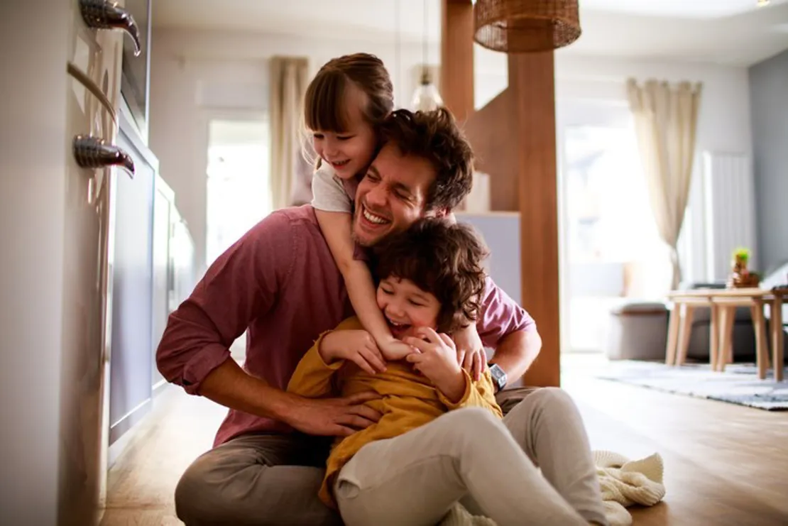 dad with children at home
