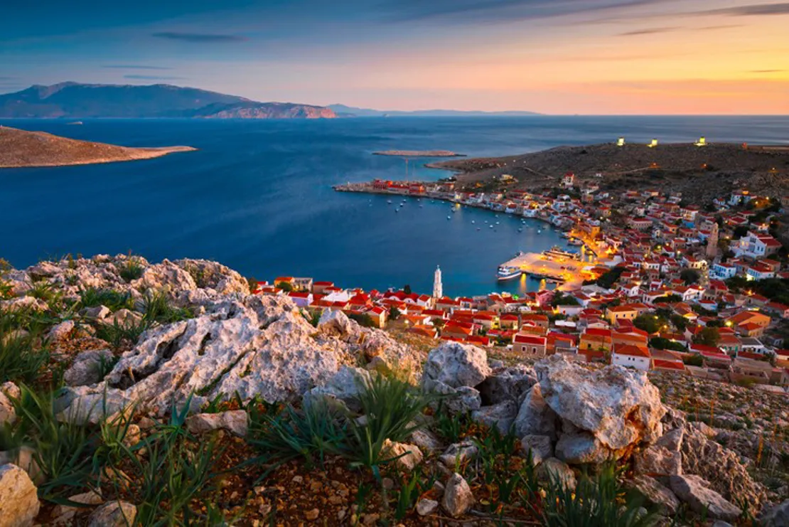 Village on Halki island in Dodecanese archipelago, Greece