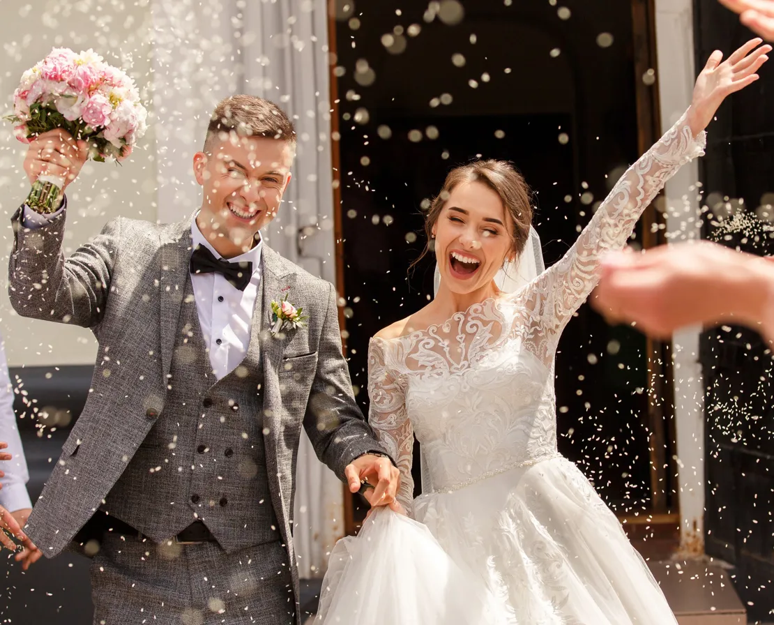 Newly Married Couple With Confetti