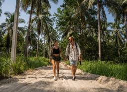 Couple Walking Through A Rainforest