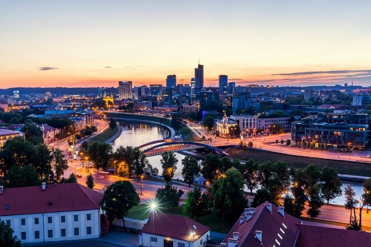 Vilnius, Lithuania at dusk